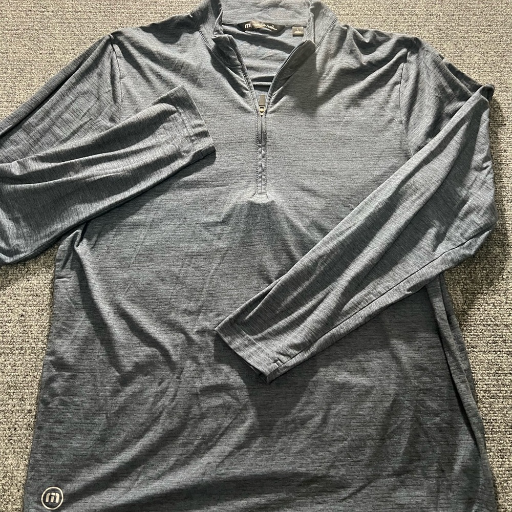 Travis Mathew Mens Crestview 1/4 Zip Size L Gray Blue Golf Performance Pullover
